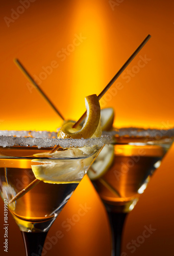 Close-up of  Martini with lemon .