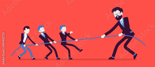 Tug of war, men vs giant