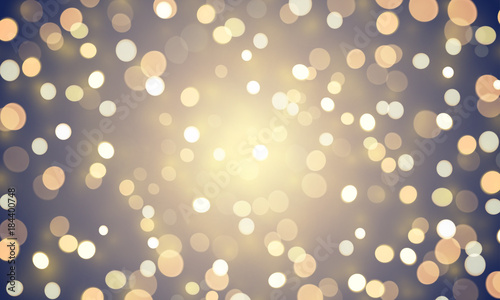 Light abstract bokeh shine or golden glitter effect background. Vector shiny confetti lights for Christmas or birthday background design template. Magic glittering glow with lens flare defocused light
