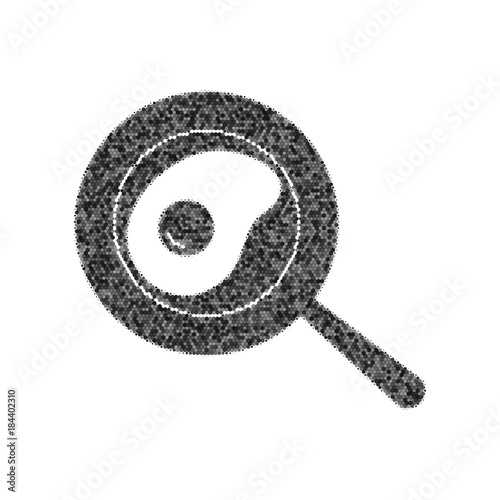 Omelet at pan icon. Vector. Black icon from many ovelapping circles with random opacity on white background. Noisy. Isolated.