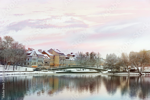 .Beautiful winter view of the old town. Minsk. Belarus.