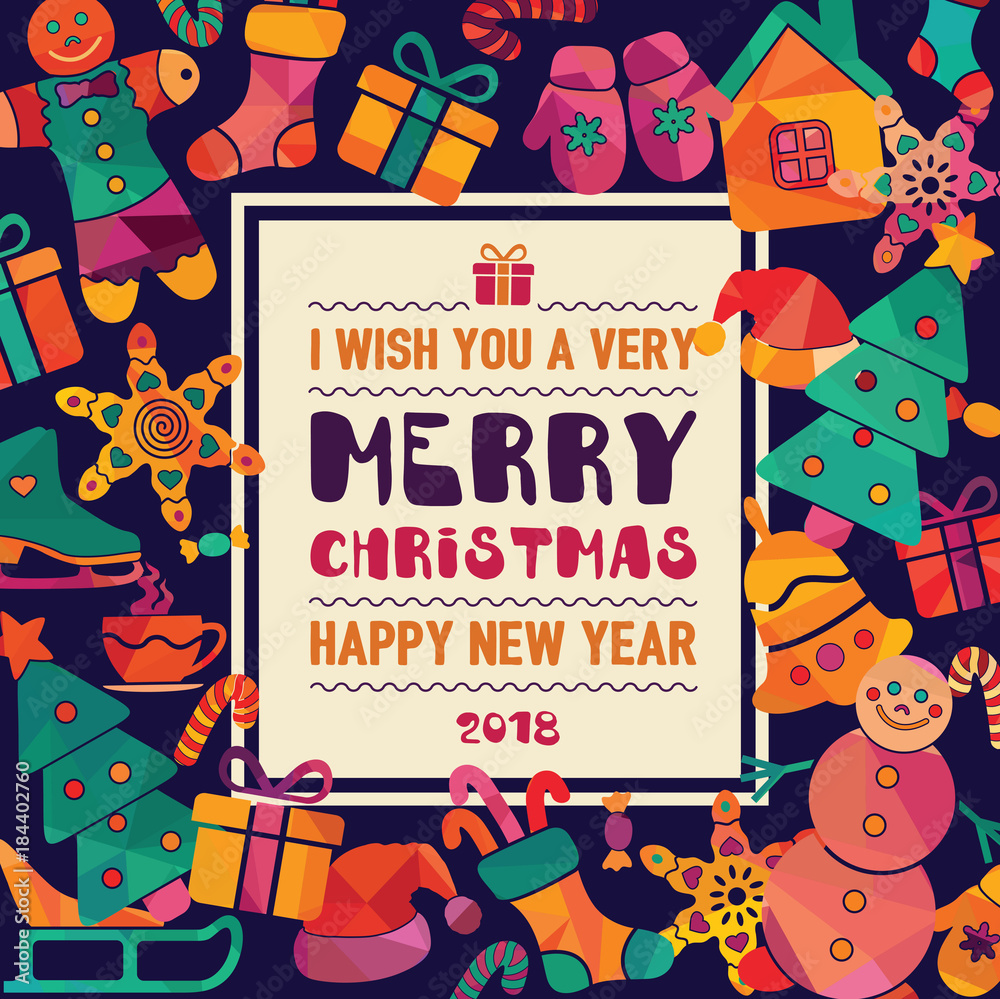 Obraz premium Merry Christmas and happy new year card. Vector illustration