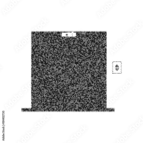 Elevators door sign. Vector. Black icon from many ovelapping circles with random opacity on white background. Noisy. Isolated.