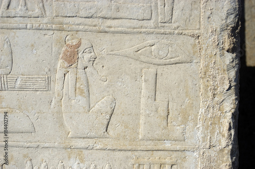 Ancient egypt art and hieroglyphs carved on the stone 