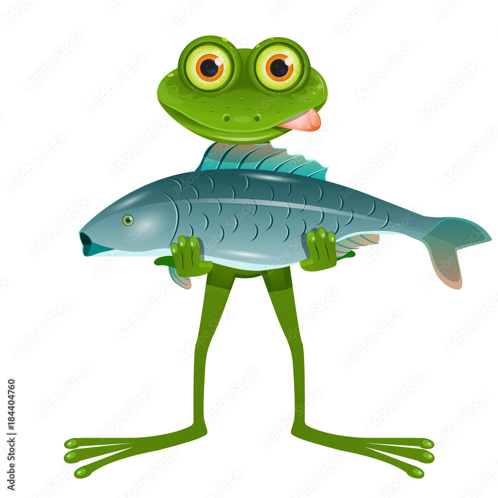Naklejka premium A Goggle-Eyed Frog with a Fish
