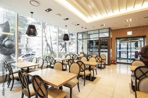 restaurant, coffee shop, hotel interior in seoul, korea