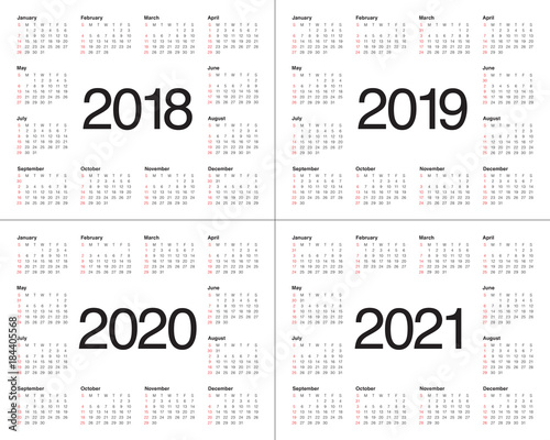 Year 2018 2019 2020 2021 calendar vector