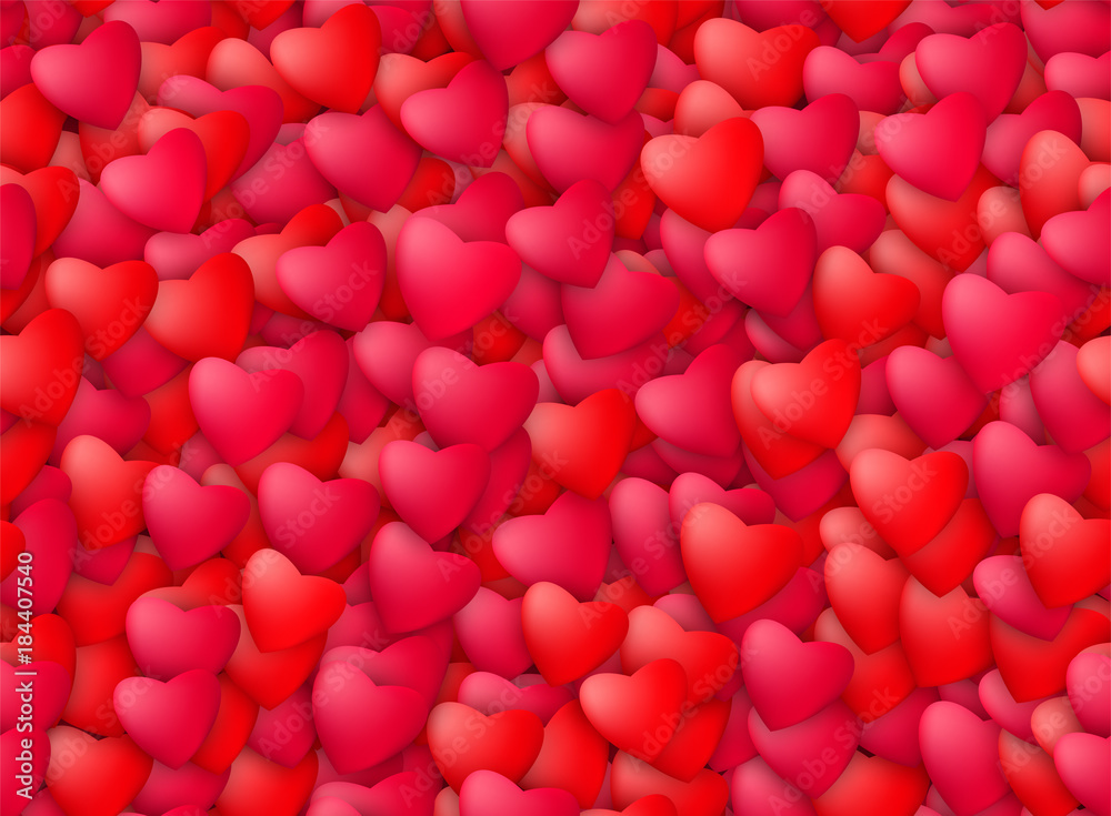 Seamless realistic hearts background. Love, passion and Valentine Day concept