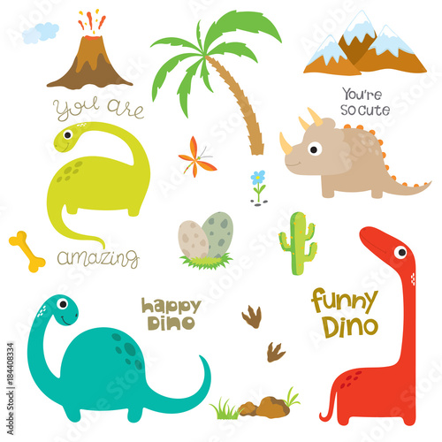 Dinosaur footprint, Volcano, Palm tree, Stones, Bone and Cactus
