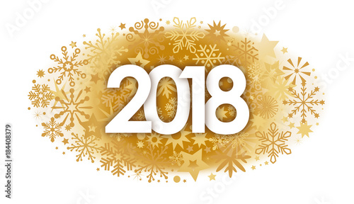 Neujahr 2018 - Happy New Year. Ziffern vor dekorativem goldenen Hintergrund