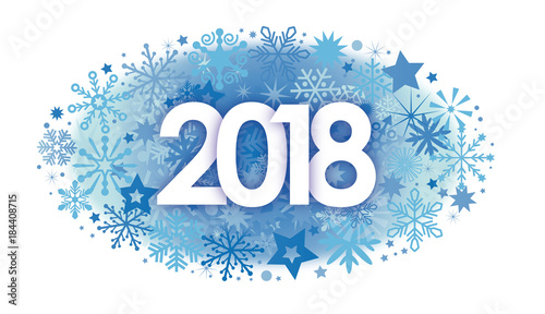 Neujahr 2018 - Happy New Year. Ziffern vor dekorativem blauen Hintergrund