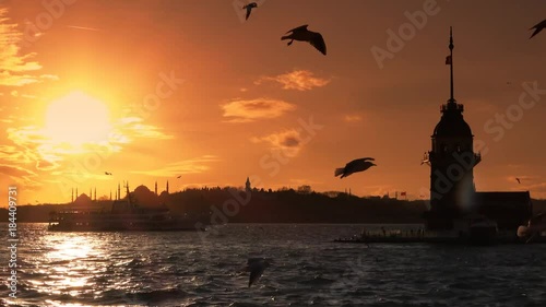 istanbul turkey istanbul sunset  mosaic istanbul Hagia Sophia, Blue Mosque, Topkapi Palace, Maiden's tower and beautiful sunset istanbul bacround.  ISTANBUL Serial VIDEOS photo