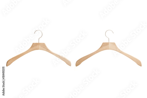 wood plastic hanger isolated on the white background. photo