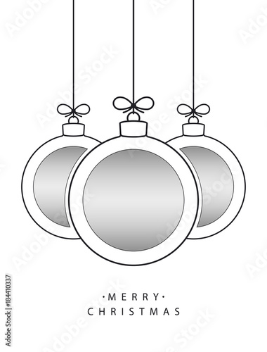 Merry Christmas! Vector hanging abstract line Christmas balls with silver circles on a string with a bow on a white background.