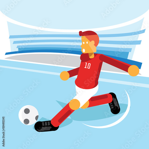 red team soccer player shooting side of field