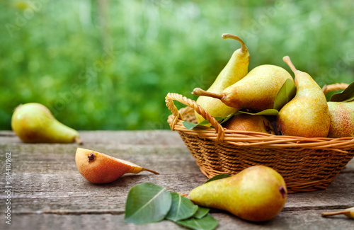 Basket with fresh pears
