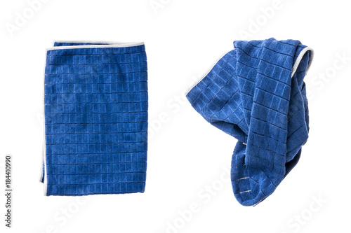 blue dirty towel isolated on the white background.