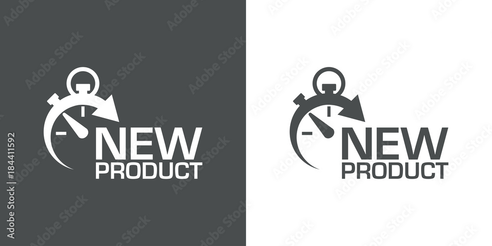 Icono plano cronometro NEW PRODUCT gris y blanco