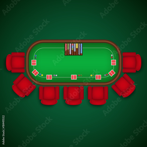 Poker table with chairs and cards chips template