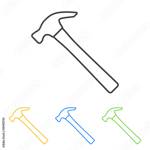 Icono plano linea martillo en varios colores