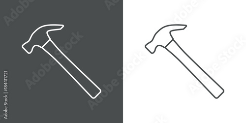 Icono plano linea martillo gris y blanco