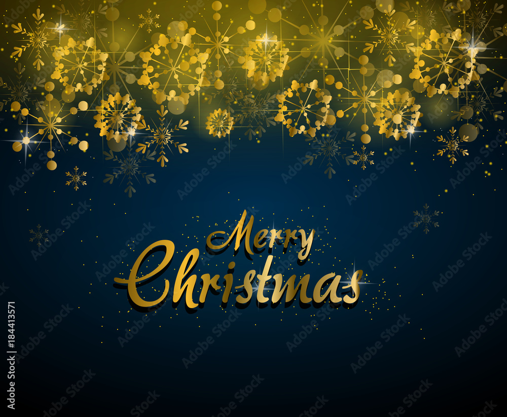 Blue christmas background with golden decoration