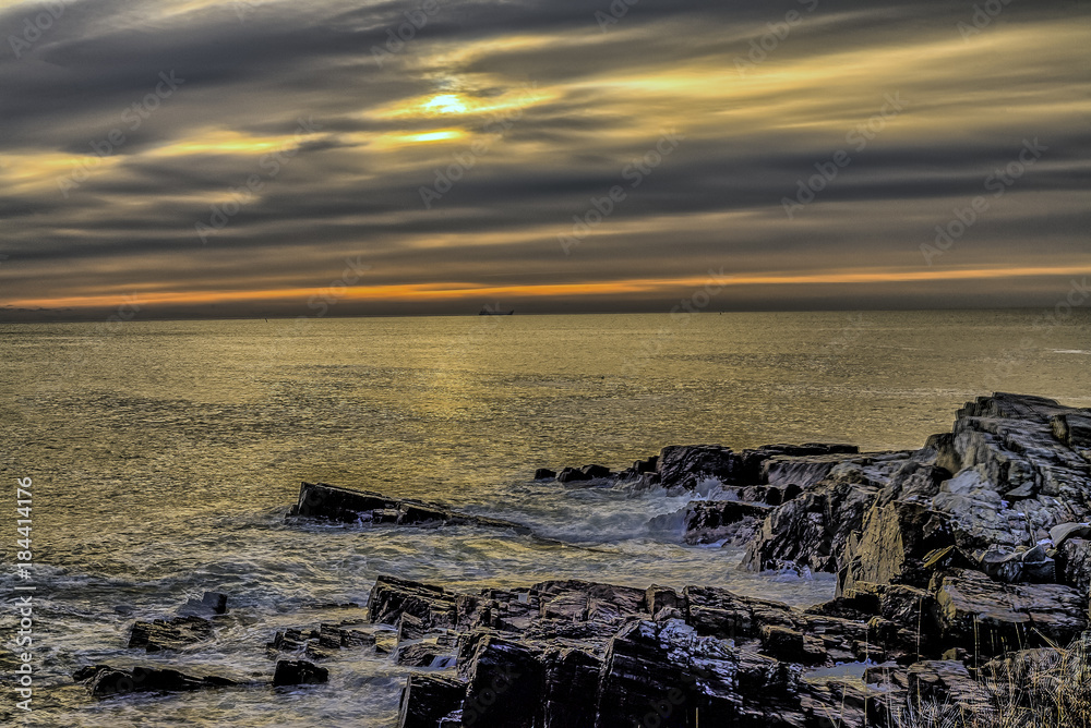 Maine rocky coast at dawn