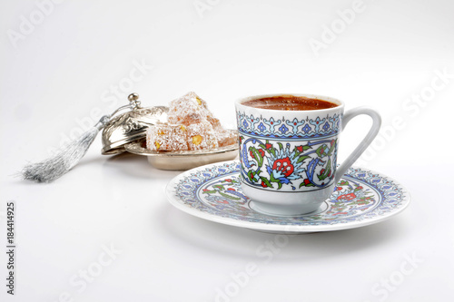 Turkish coffee with Turkish delight photo