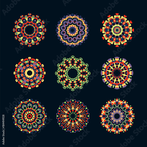 Kaleidoscope Geometric Flower Patterns - Different Elements Set