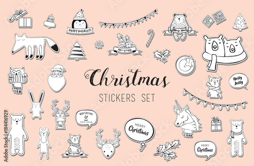 black and white christmas and winter sticker set