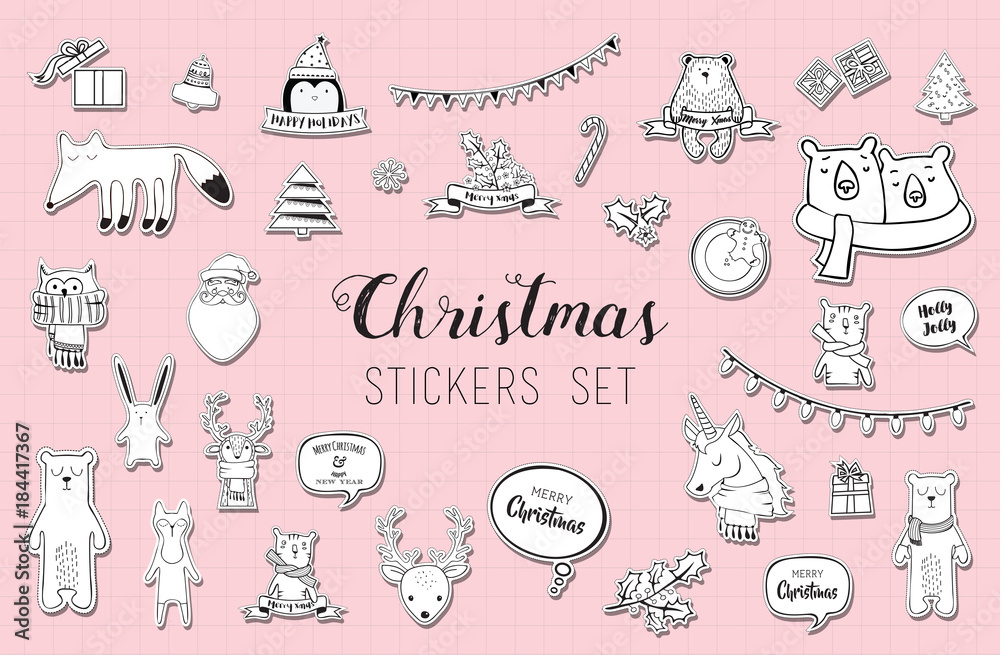 black and white christmas and winter sticker set Stock-Vektorgrafik | Adobe  Stock