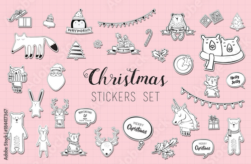 black and white christmas and winter sticker set