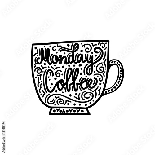 Monday coffee brush hand drawn inscription 