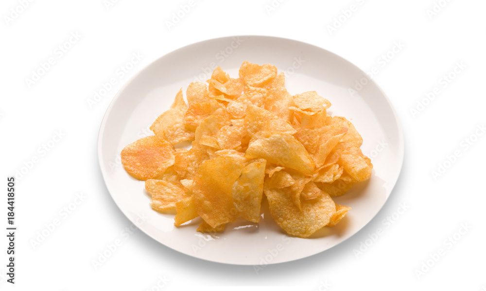 Kartoffel Chips auf weissen Teller