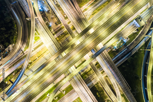 Express way night traffic top view