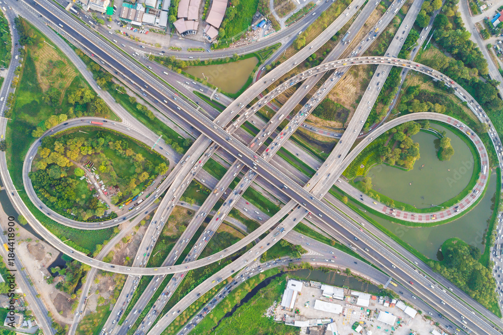 Traffic circle expressway road with green tree Traffic circle expressway road with green tree