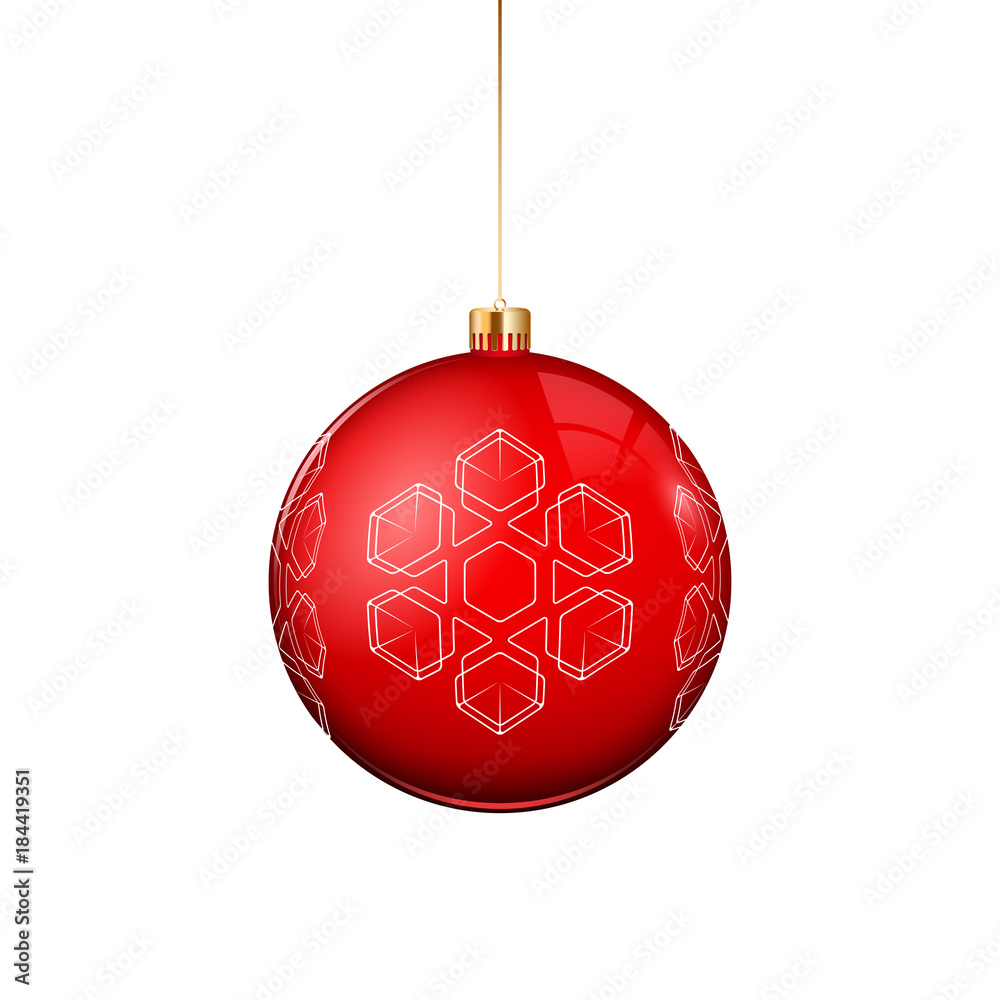 Red christmas ball with snowflake pattern, isolated on white Red christmas ball with snowflake pattern, isolated on white