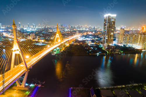 Expressway night traffic light with car look down view