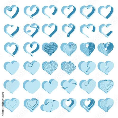 Set of tridimensional symbol hearts, vector
