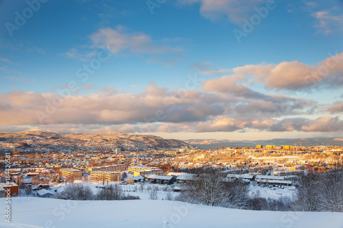 Winter view of snowy Trondheim city Norway from Steinan