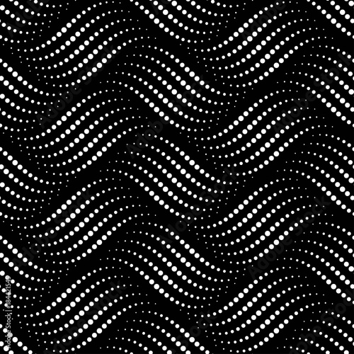 Vector seamless texture. Modern geometric background. Monochrome repeating pattern with curved wavy lines of dots.