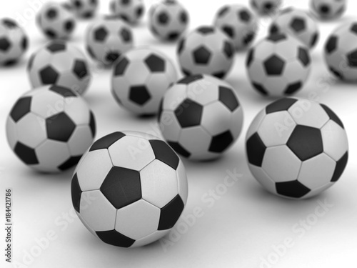 Pile of Soccer footballs. Image with clipping path