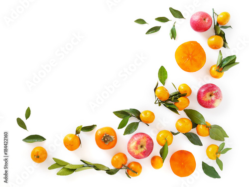 Fruits isolated on white background, top view.
