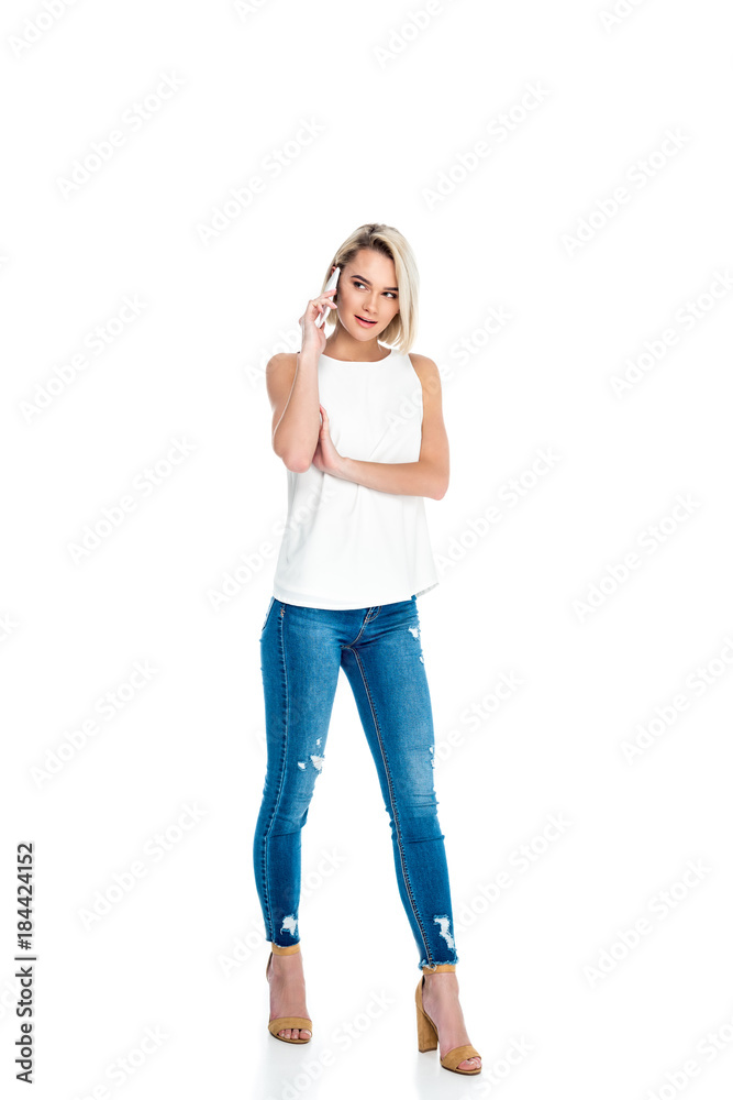 beautiful woman talking on smartphone, isolated on white beautiful woman talking on smartphone, isolated on white
