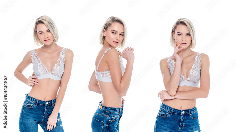 Beautiful Woman Posing In Bra And Jeans Stock Photo, Picture and