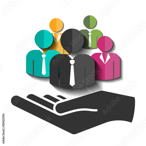 Human resources management concept. Businessmen and businesswomen with open hand, vector