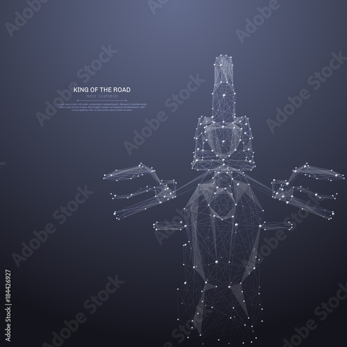 Polygonal motorcycle. Bike concept. Vector mesh spheres from flying debris. Thin line concept. Motorbike structure style illustration