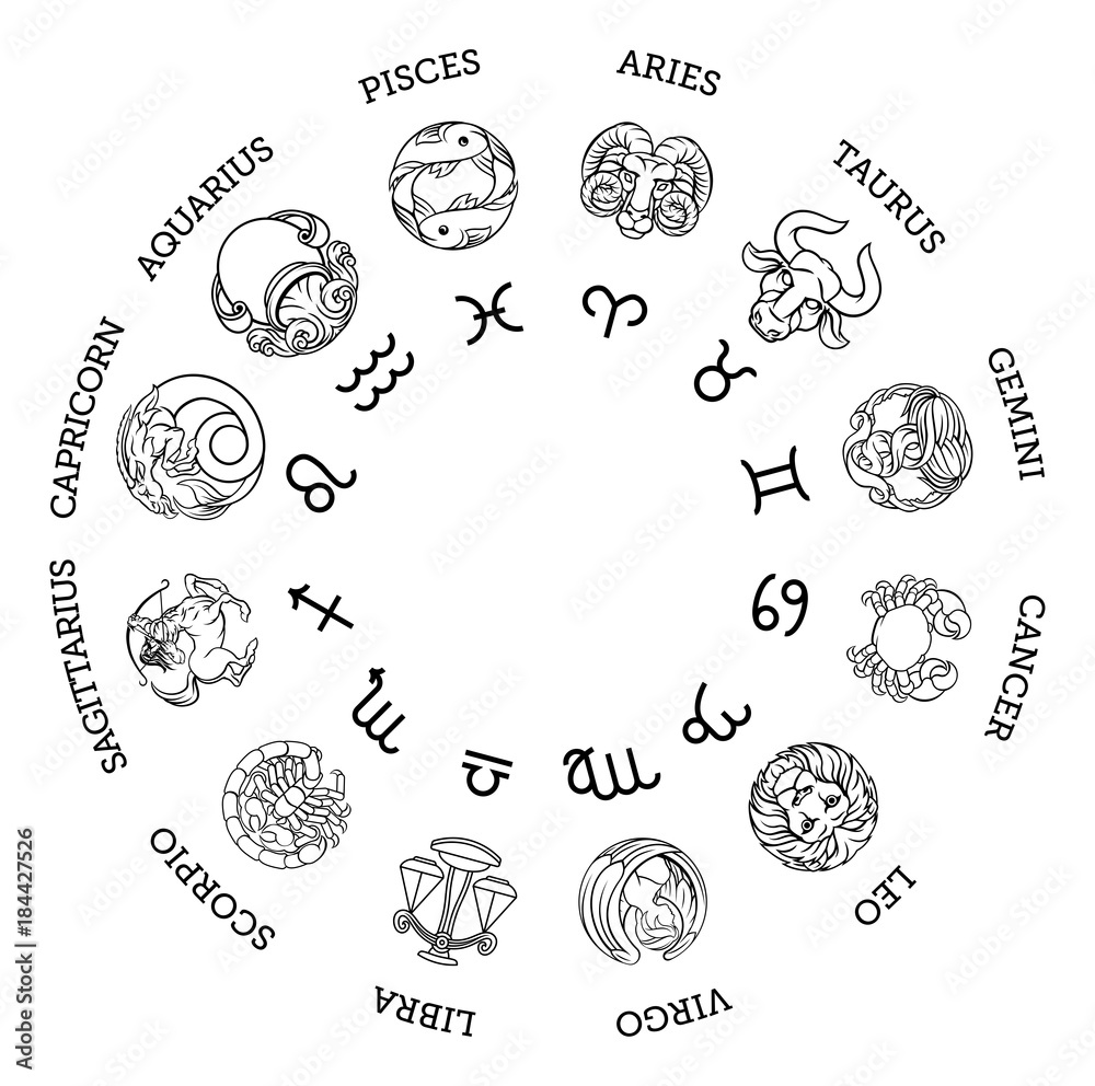 Astrological horoscope zodiac star signs symbols - obrazy, fototapety, plakaty 