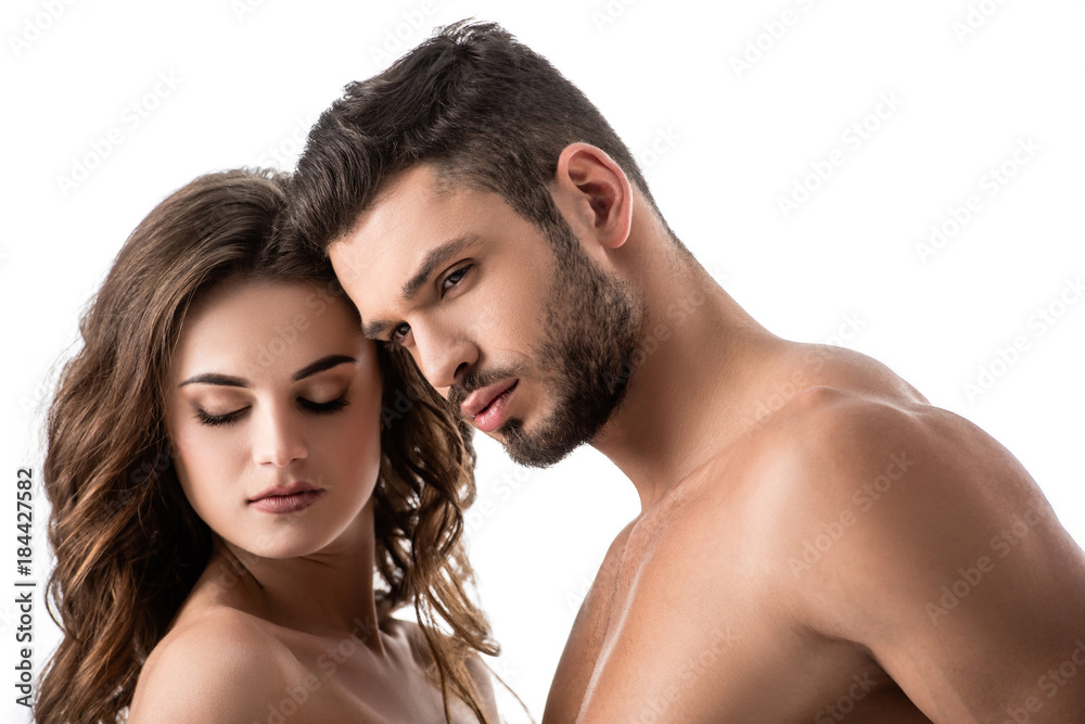 pretty sensual couple isolated on white pretty sensual couple isolated on white