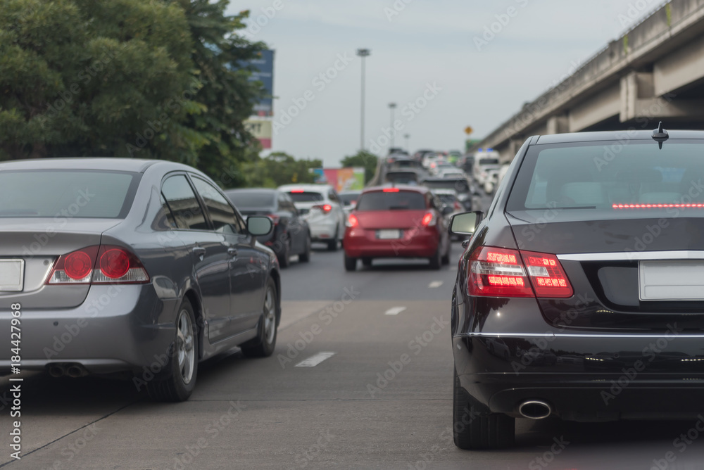 traffic jam with row of cars